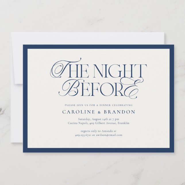 Navy Elegant Script Night Before Rehearsal Dinner Invitation (Front)