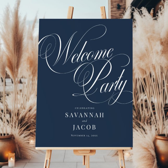Navy Elegant Script Welcome Party Sign (Creator Uploaded)