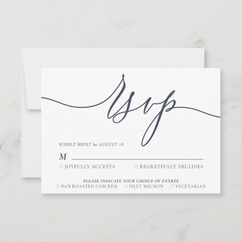 Navy Elegant Signature Simple Wedding RSVP Card