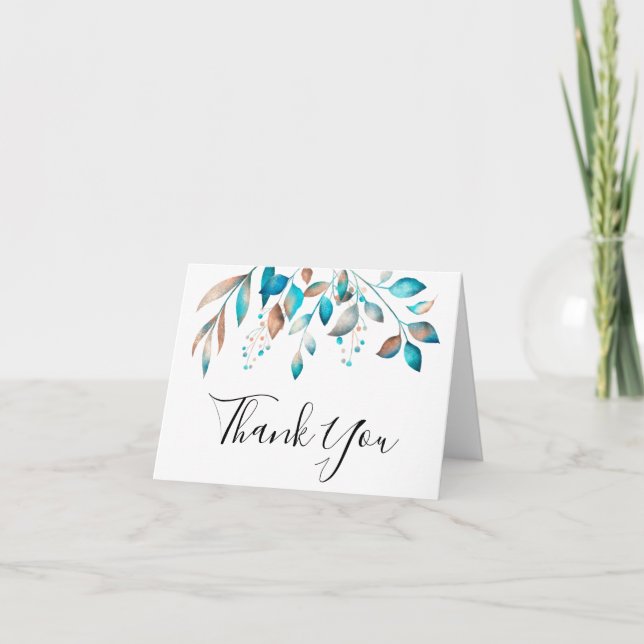 Navy Elegant Wedding Foliage Thank You Card (Front)