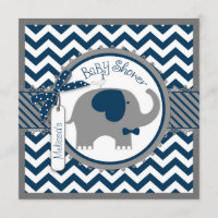 Navy Elephant and Chevron Print Baby Shower Invitation