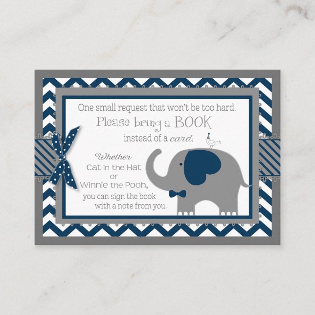 Navy Elephant Bird Bring a Book Card (Front)