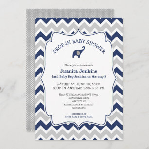Navy elephant Drop-in baby shower / open house Invitation