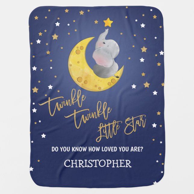 Navy Elephant twinke twinkle little star boy gift  Baby Blanket (Front)