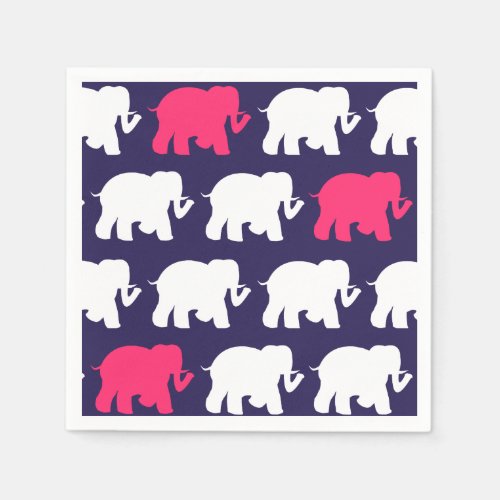 Navy elephants cocktail napkins