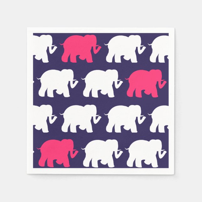Navy elephants cocktail napkins (Front)