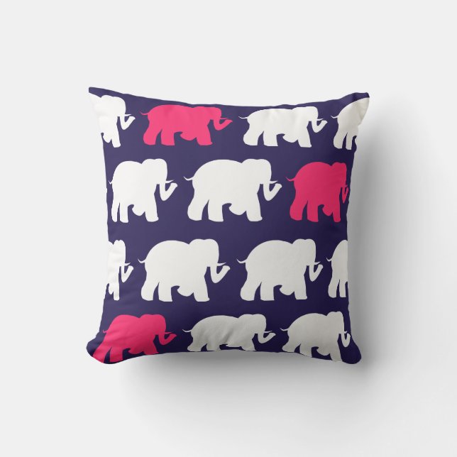 Navy elephants throw pillow (Front)