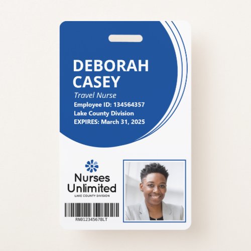 Navy Employee ID Security Photo Badge with Barcode