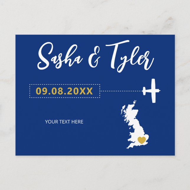 Navy England Scotland Wedding Save the Date UK Map Postcard (Front)