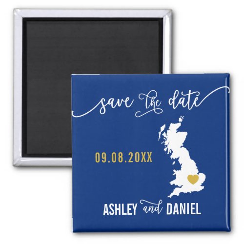 Navy England Wedding Save the Date Scotland UK Map Magnet