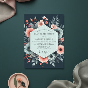 Navy Ethereal Floral Bloom Wedding Invitation