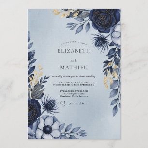 Navy Ethereal Floral Wedding Invitation