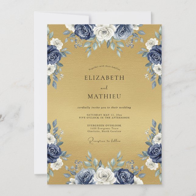 Navy Ethereal Flourish Wedding Invitation (Front)