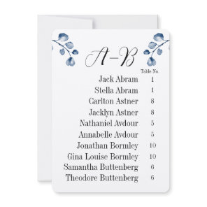 Navy Eucalyptus Alphabet 10 Guest Table Chart Card
