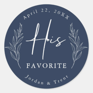 Navy Eucalyptus His Favorite Wedding Favor Sticker