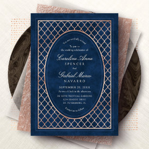 Navy Evening Garden Lattice Southern Wedding Foil Invitation