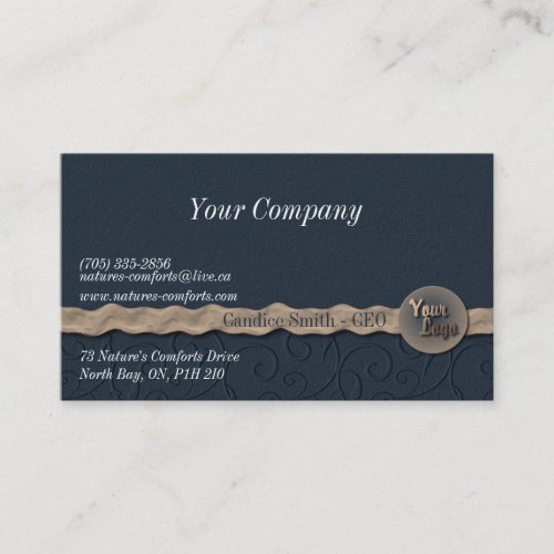 Navy Fabric &amp; Ribbon Business Card