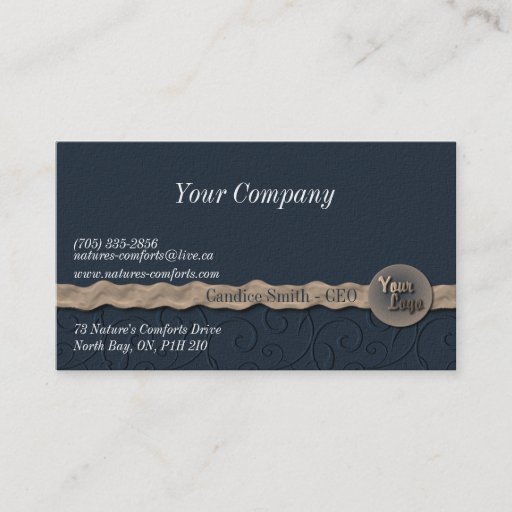 Customizable Navy Fabric &amp; Ribbon Business Card