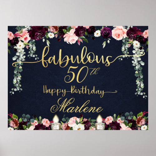 Navy Fabulous 50 Birthday Celebration 54x40 Poster