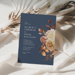 Navy Fall Floral Wedding Invitation<br><div class="desc">Navy Fall Floral Wedding Invitation. This elegant and rustic wedding invitation features hand-painted watercolor burnt orange and terracotta leaves,  cream and beige dahlias,  and beautiful rust-colored roses on a navy blue background.</div>