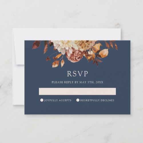 Navy Fall Floral Wedding RSVP Card