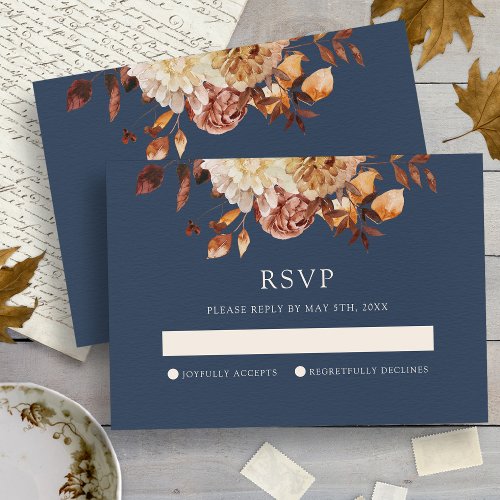 Navy Fall Floral Wedding RSVP Card