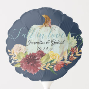 Navy Fall in Love Pumpkin Autumn Floral Bridal Balloon