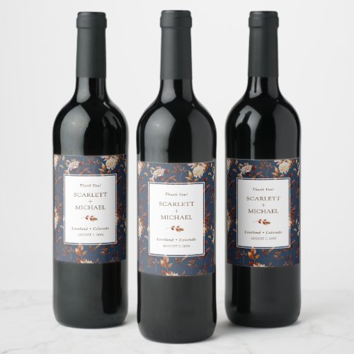 Navy Fall Leaves Wine Label