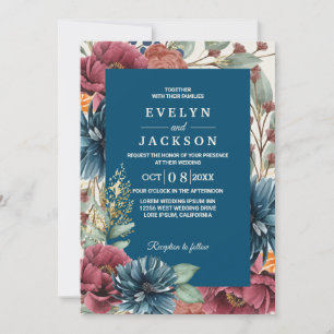 Navy Fall Modern Rustic Wedding Invitation