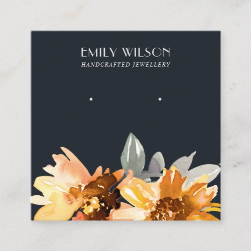 NAVY FALL SUNFLOWER AUTUMN STUD EARRING DISPLAY SQUARE BUSINESS CARD