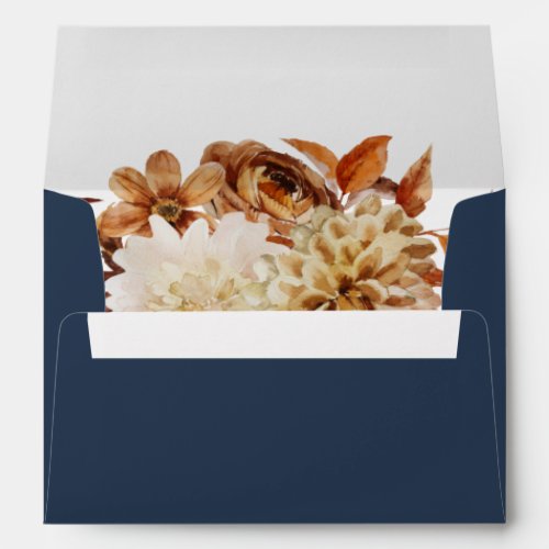 Navy Fall Terracotta Floral Return Address Envelope