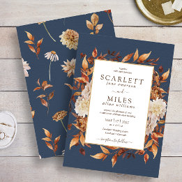 Navy Fall Terracotta Watercolor Floral Wedding Invitation