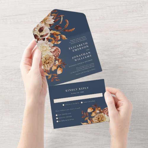 Navy Fall Wedding All In One Invitation