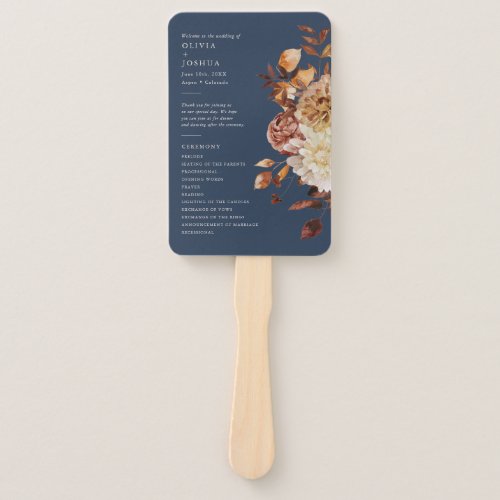 Navy Fall Wedding Program Hand Fan