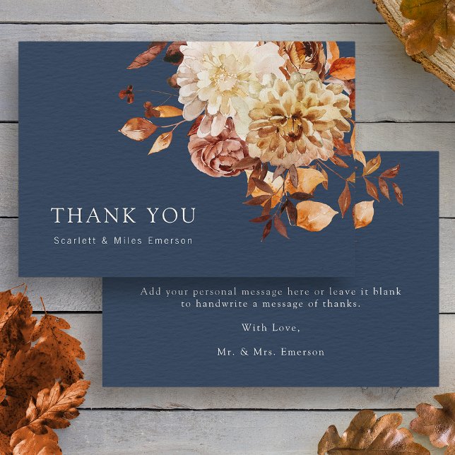Navy Fall Wedding Thank You Card (Navy Blue Watercolor Fall Floral Wedding Thank You Card by Painted Paperie
)