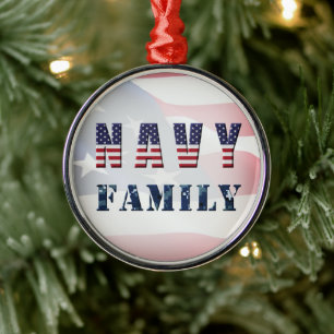 Navy Family Christmas Metal Ornament