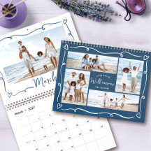 Navy Family Hand Drawn Doodle Hearts Photo Collage