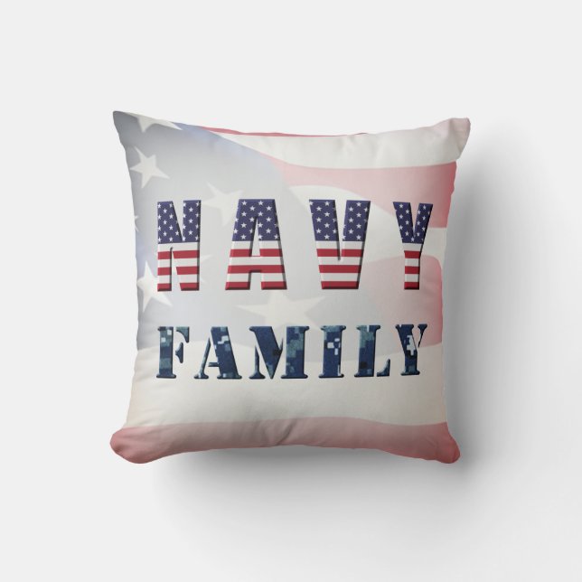 Navy Family  Throw Pillow (Front)