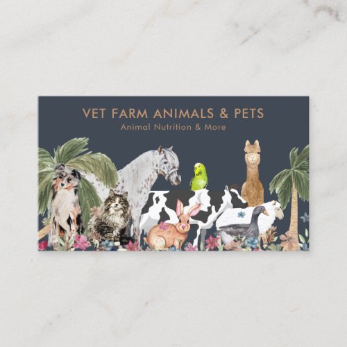 Navy Farm Cat Dog Bird Alpaca Animal Nutritionist Business Card