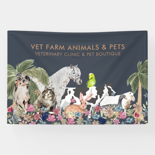 Navy Farm Cat Dog Pet Banner
