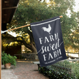 Navy Farm Sweet Farm Personalized House Flag