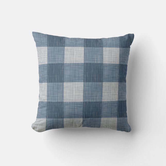 Navy Farmhouse Buffalo Plaid Throw Pillow (Front)
