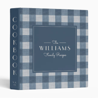 Navy Farmhouse Plaid Family Recipe Cookbook 3 Ring Binder