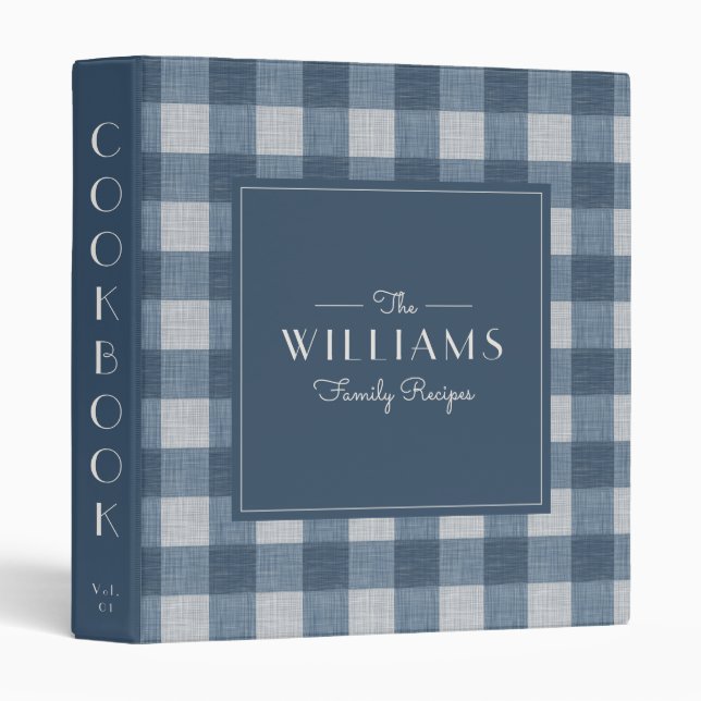  Navy Farmhouse Plaid Family Recipe Cookbook 3 Ring Binder (Front/Spine)