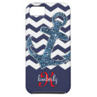 Navy Faux Glitter Anchor Chevron Personalized