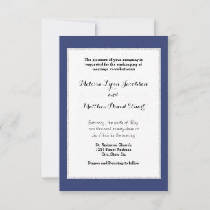 Navy & Faux Glitter Framed - 3x5Wedding Invitation