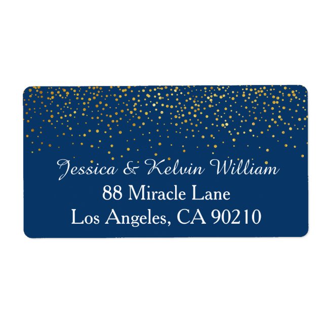 Navy Faux Gold Confetti Dot Wedding Return Address Label (Front)