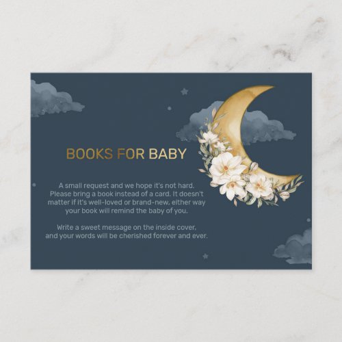 Navy faux gold foil over the moon book request enclosure card
