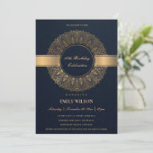 NAVY FAUX GOLD MANDALA ANY YEAR 50TH BIRTHDAY INVITATION (Standing Front)