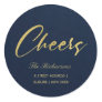 NAVY FAUX GOLD MINIMAL CALLIGRAPHY CHEERS ADDRESS CLASSIC ROUND STICKER